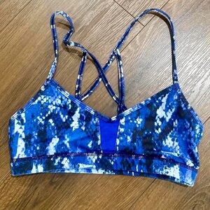 Blue, Black, and White Alo Sports Bra